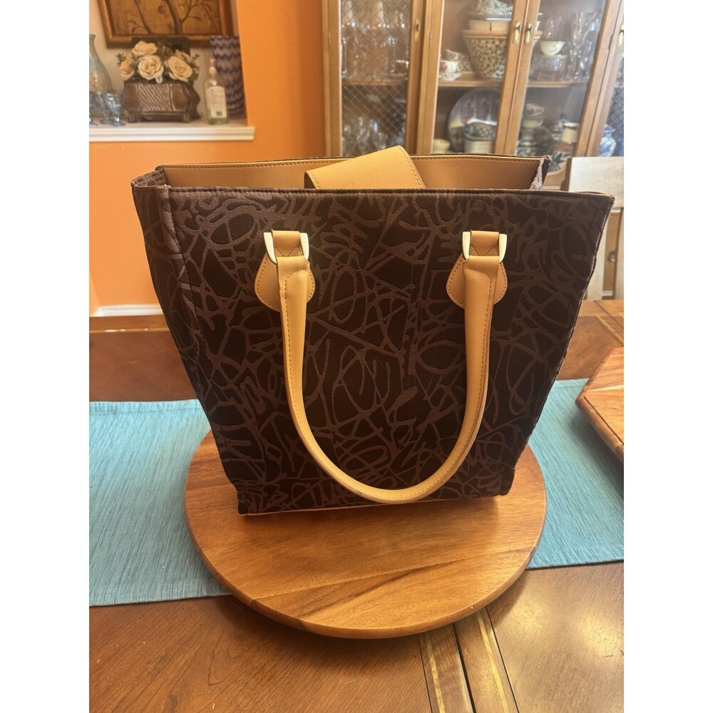Diane Von Furstenburg DVF Womens Travel Tote Bag Brown Clasp Dual Handle Large